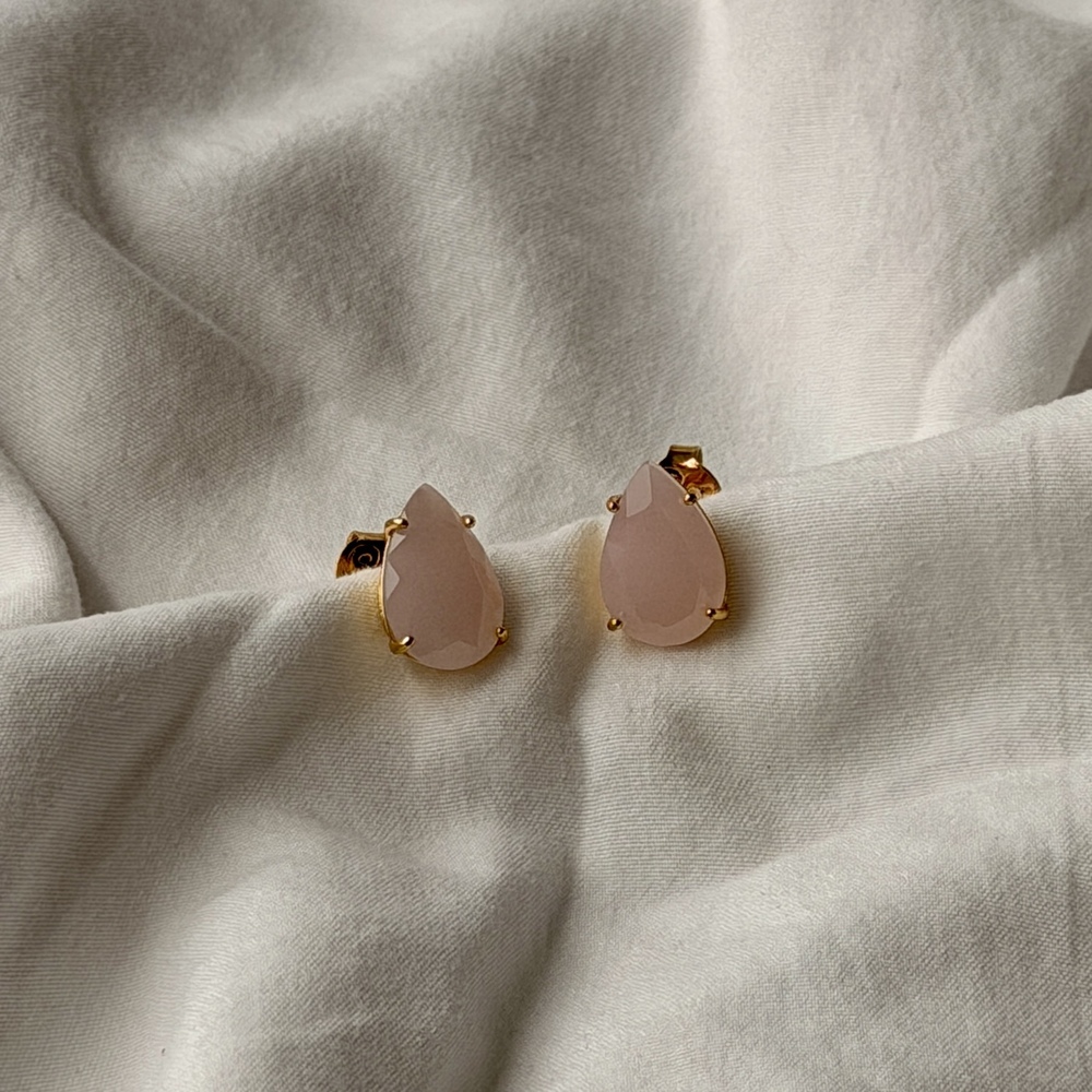 Pear Shape Earrings - Gold - Reconstituted Milky Rose Quartz